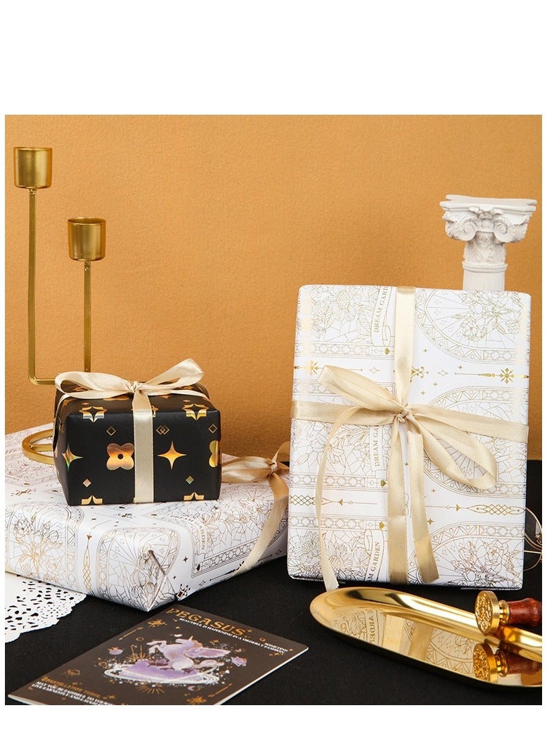 Luxury Gift Wrapping Paper Moon Star Gold Foil Elegant Design Ramadan Gift Box Package 2 Rolls with Ribbon