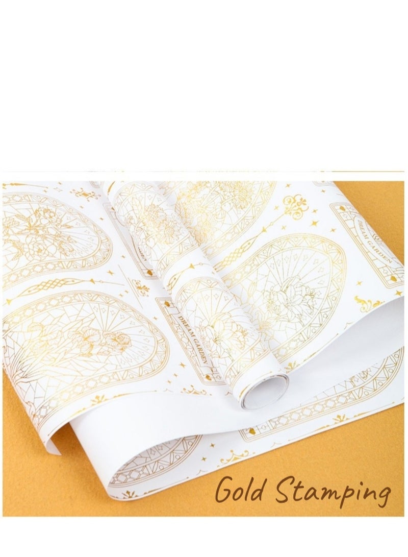 Luxury Gift Wrapping Paper Moon Star Gold Foil Elegant Design Ramadan Gift Box Package 2 Rolls with Ribbon