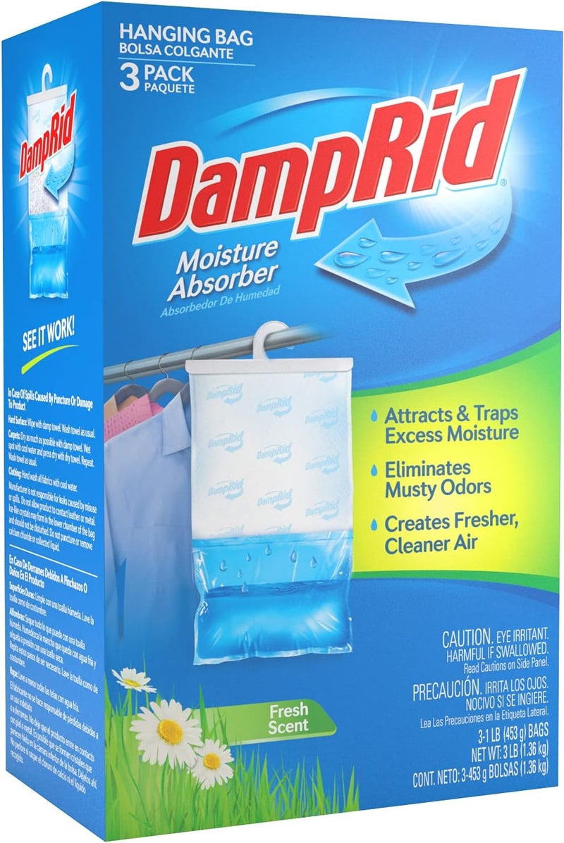 DampRid Hanging Bag, Moisture Absorber, Pack of 3 (16 oz. ea.), 3 Pack, Blue - Image 1
