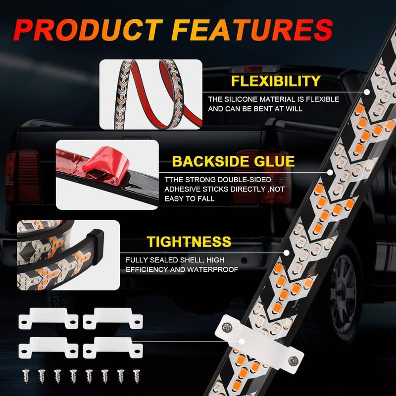 KaiDengZhe 60 Inch 528LED Truck Tailgate Light Bar Strip - RED Brake & Sequential Amber Turn Signal Lights - Image 5