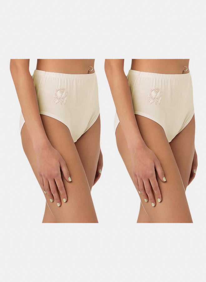 Dahab Cotton Set Of 2 Pieces Elastic Waist Brief Embroidered Flower For Women - Image 1
