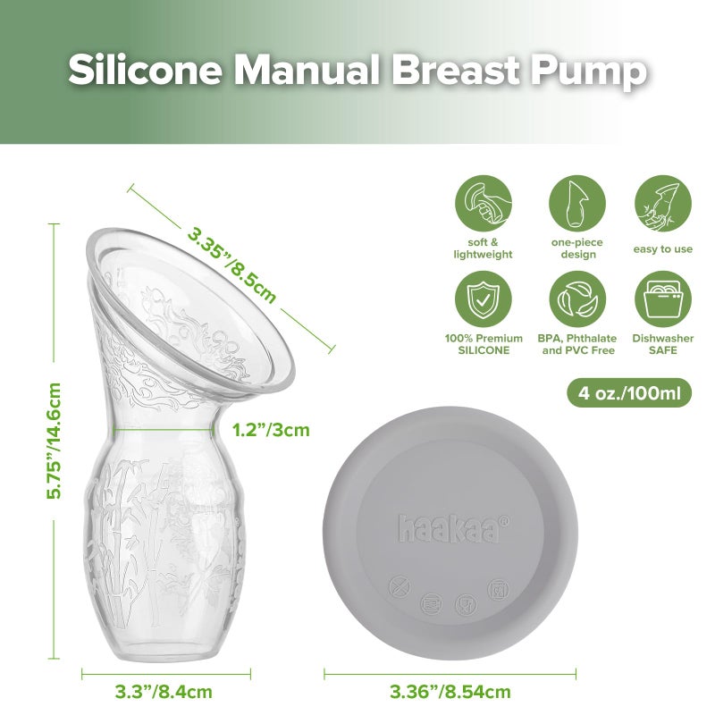 haakaa 100 ml Silicone Breast Pump with Lid, Transparent Manual Breast Pump, Healthy and Harmless, Save Every Drop of Breast Milk - Image 2