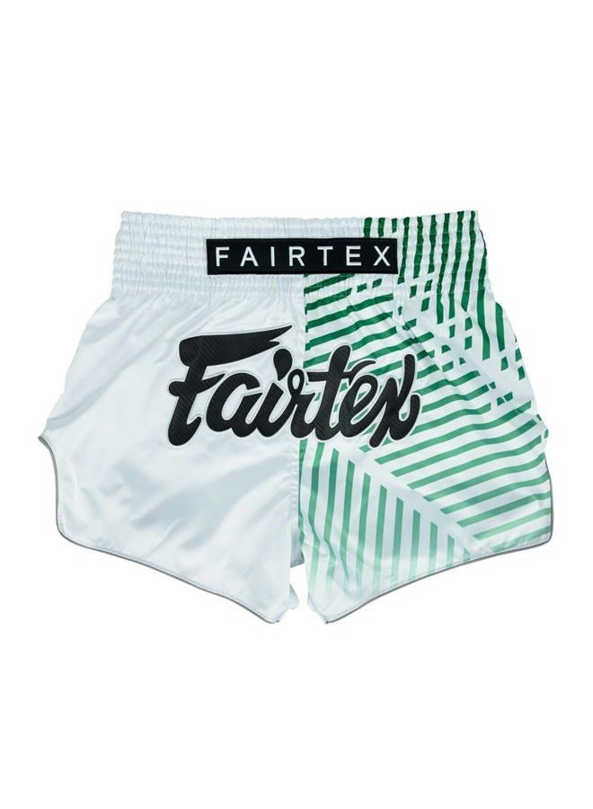 FAIRTEX Slim Cut Muay Thai Boxing Shorts (Racer White, Large) - Image 1