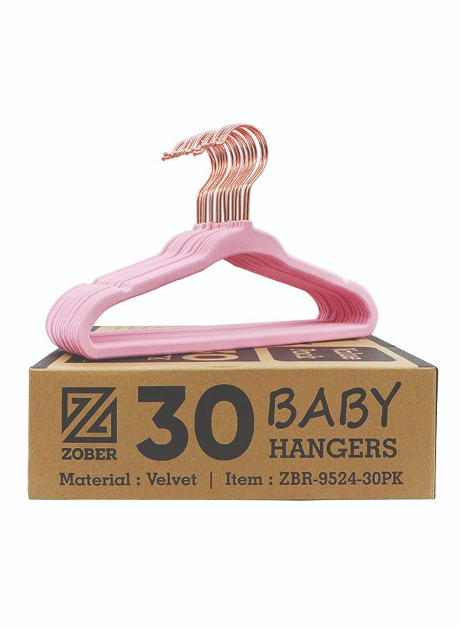 ZOBER Non Slip Rose Gold Hook Baby Velvet Hangers for Closet Toddler Hangers for Shirts, Pants & Dresses Swivel Hook - Durable Infant Hangers w/Notches (30 PACK, Blush Pink) - Image 1