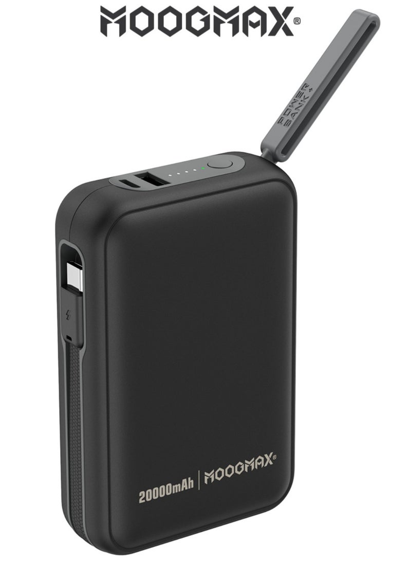 MOOGMAX power bank 20000 mAh with 65W fast charging. power bank fast charging with built in charging cable & two ports (Type C & USB). Ultra compact powerbank with an indicator. Hanging charging case. portable charger with overvoltage & overcurrent protection. Perfect for carrying on airplanes and while traveling. - Image 1