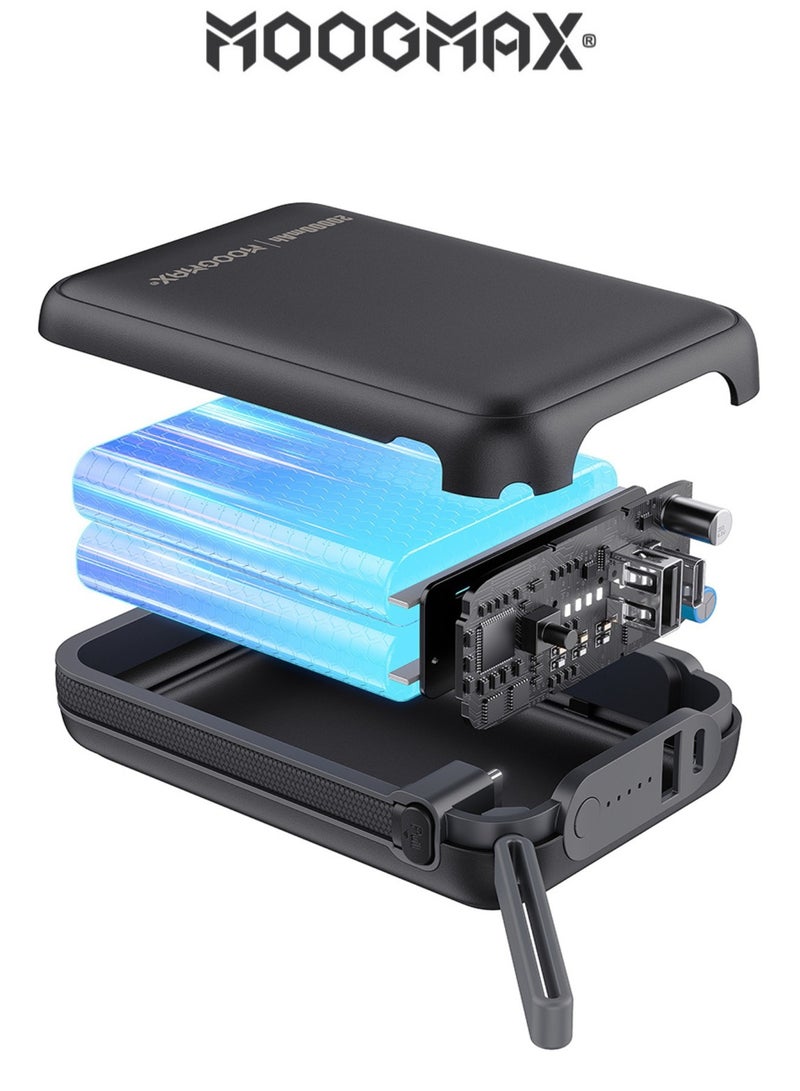 MOOGMAX power bank 20000 mAh with 65W fast charging. power bank fast charging with built in charging cable & two ports (Type C & USB). Ultra compact powerbank with an indicator. Hanging charging case. portable charger with overvoltage & overcurrent protection. Perfect for carrying on airplanes and while traveling. - Image 2