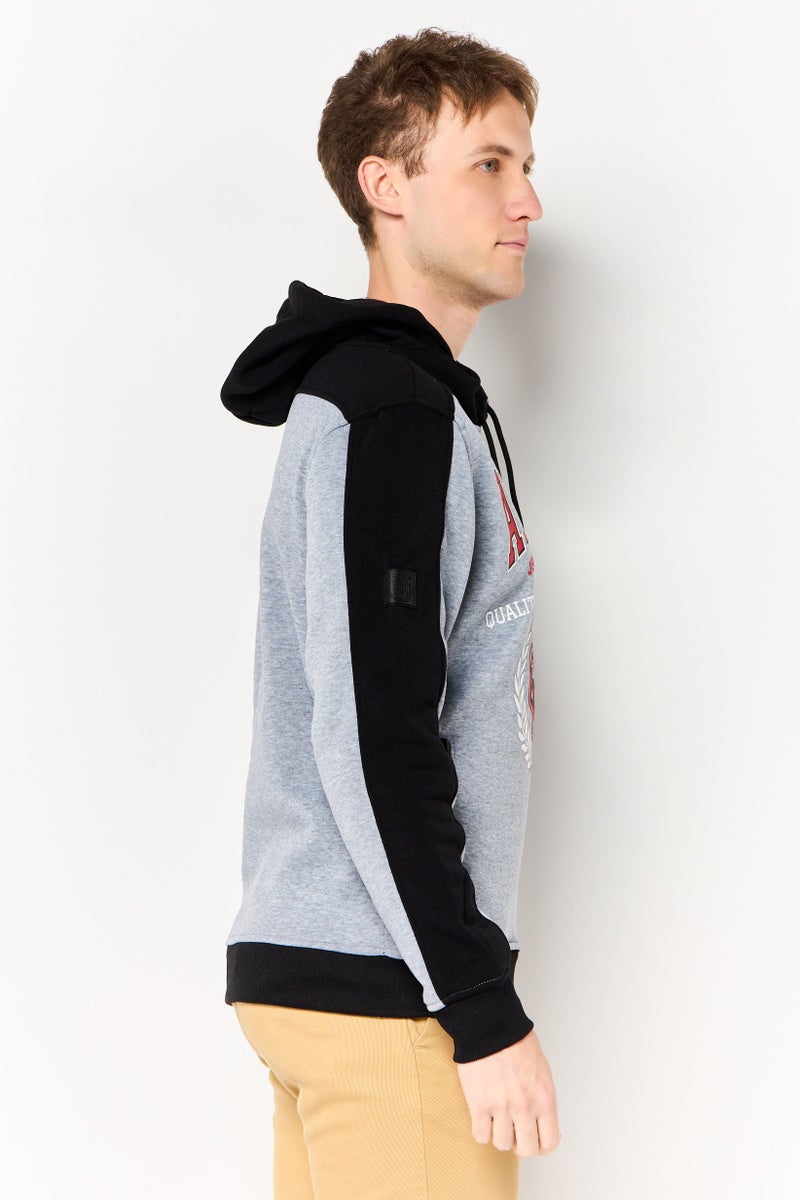 Akademiks Men Long Sleeve Graphic Print Hoodie, Grey - Image 3