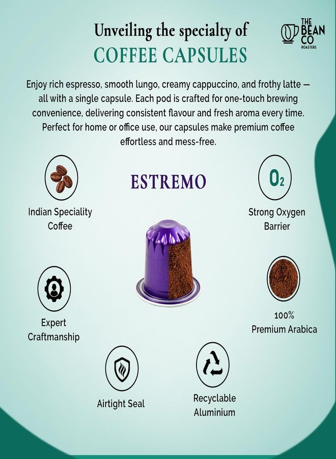 THE BEAN CO كبسولات قهوة ألومنيوم من ذا بين كو روستر إستريمو | ٢٠ كبسولة قهوة - درجة التحميص ١٠ | تحميص داكن | ١٠٠٪ أرابيكا | كبسولات قهوة سويسرية الصنع - Image 4