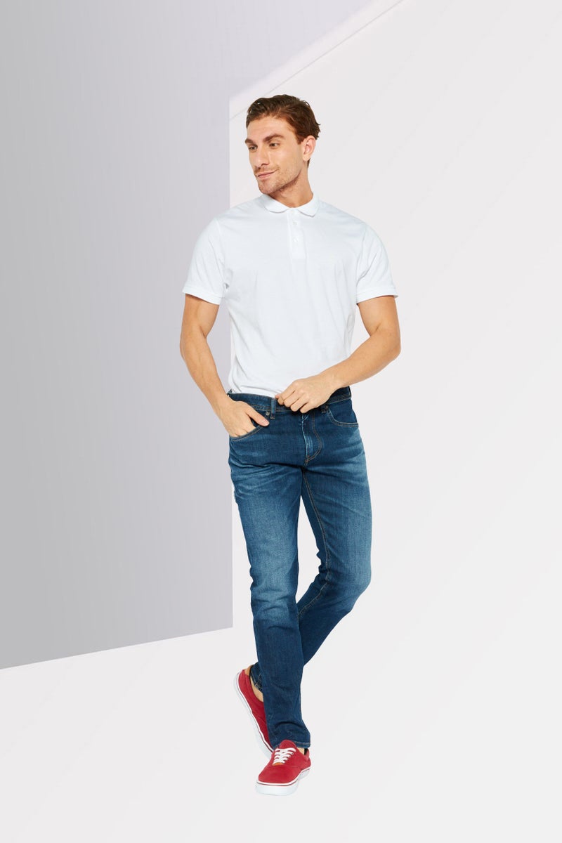 DIESEL جينز ضيق للرجال بتصميم مغسول وقابل للتمدد، أزرق داكن - Image 2