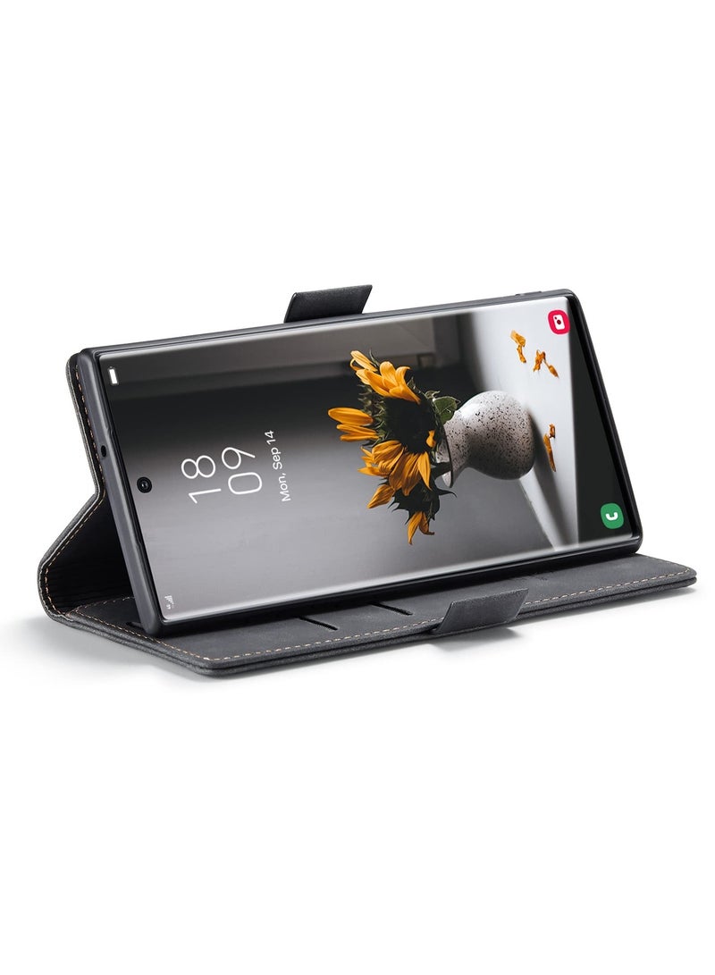 CaseMe Phone Case Luxury PU Leather Design 013 Flip Cover Card Slot Holder Cover For Samsung Galaxy S22 Ultra (Black)  - Image 2