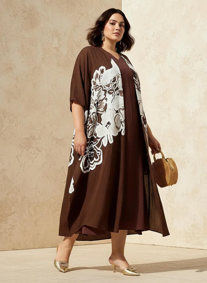 Ulla Popken Ulla Popken Plus Size Textured A-line Dress with Shrug