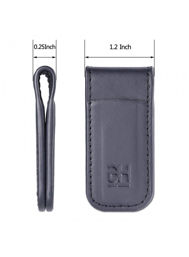 GH GOLD HORSE Slim Magnetic Money Clip Genuine Leather Business Card Holder for Men (Grey)