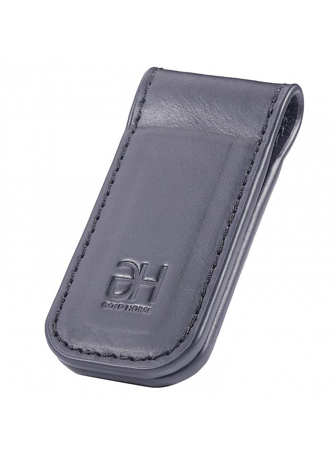 GH GOLD HORSE Slim Magnetic Money Clip Genuine Leather Business Card Holder for Men (Grey)