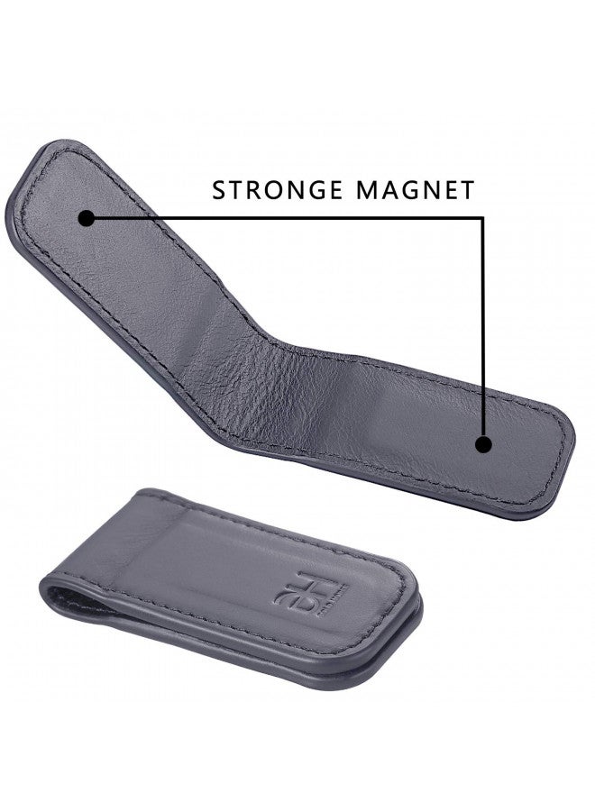 GH GOLD HORSE Slim Magnetic Money Clip Genuine Leather Business Card Holder for Men (Grey)