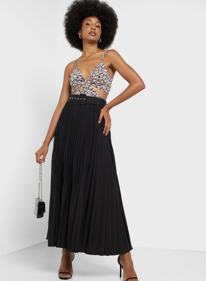 ELLA Belted Pleat Detail Skirt - Image 1