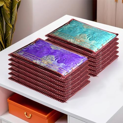 Kuber Industries Nylon Clothes Organizer For Wardrobe (Pack of 12) - Single Storage Organizer For Saree | Salwar Suit | Lehenga - Dress Organizer For Wardrobe - Single Saree Covers With Zip (Maroon) - Image 2