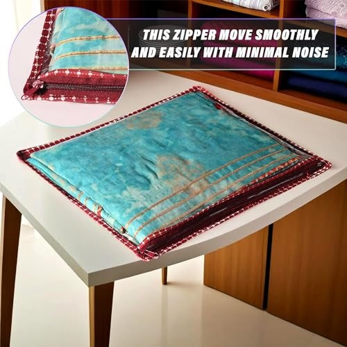 Kuber Industries Nylon Clothes Organizer For Wardrobe (Pack of 12) - Single Storage Organizer For Saree | Salwar Suit | Lehenga - Dress Organizer For Wardrobe - Single Saree Covers With Zip (Maroon) - Image 5