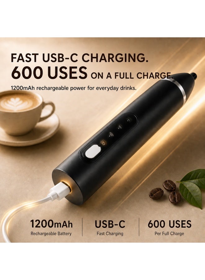 Rechargeable Handheld Milk Frother with Storage Case, 3-Speed Electric Whisk with 2 Stainless Steel Attachments, USB-C Charging, Black - Image 5