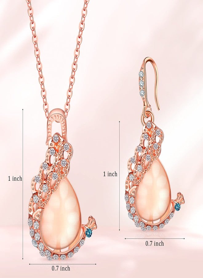 MTLEE 4 Set Peacock Jewelry Sets for Women Crystal Necklace Earrings Rhinestone Waterdrop Pendant Heart Charm Hook Earrings Indian Jewelry Set for Mother's Gift Valentine's Gifts Lover Ladies - Image 2