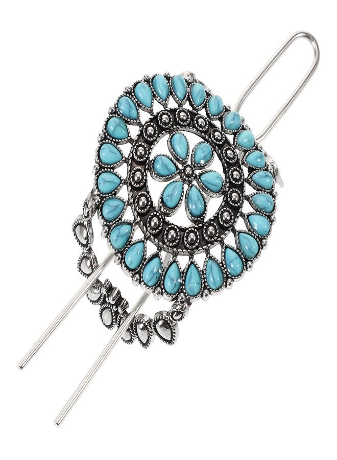 KALLORY Women's Retro Vintage Chinese Turquoise Decorative Hair Fork and Flower Hairpin Ornament Holder - Image 1