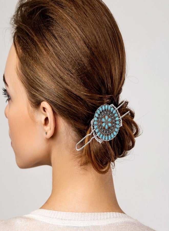 KALLORY Women's Retro Vintage Chinese Turquoise Decorative Hair Fork and Flower Hairpin Ornament Holder - Image 3