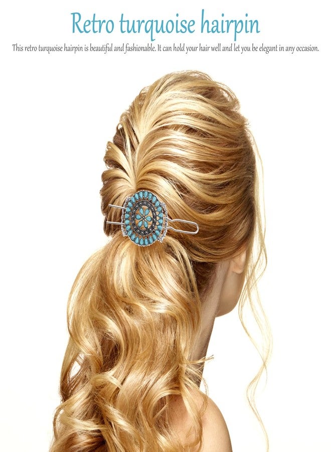 KALLORY Women's Retro Vintage Chinese Turquoise Decorative Hair Fork and Flower Hairpin Ornament Holder - Image 5