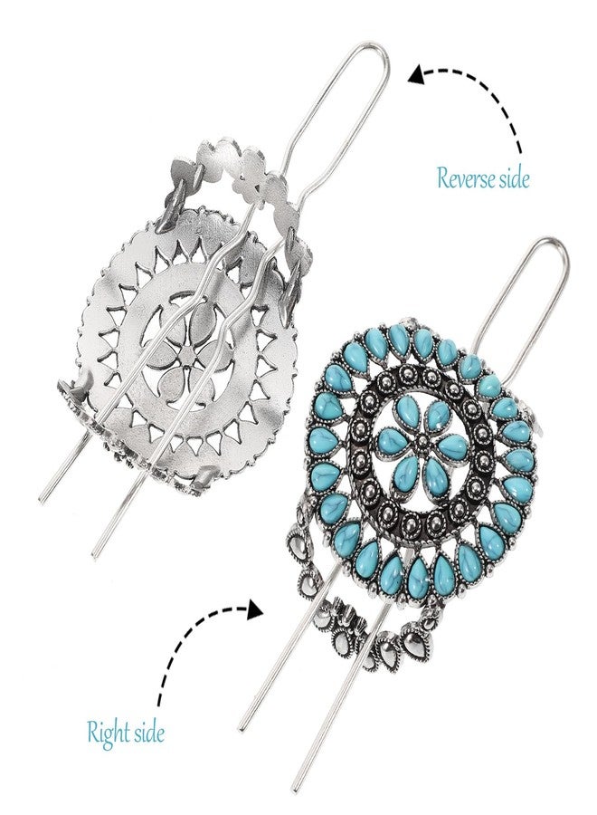 KALLORY Women's Retro Vintage Chinese Turquoise Decorative Hair Fork and Flower Hairpin Ornament Holder - Image 4