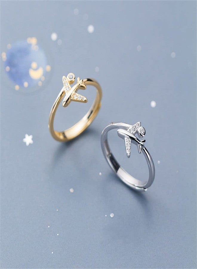 Dtja CZ Airplane 925 Sterling Silver Statement Ring for Women Girls Adjustable Expandable Open Wrap Finger Rings Comfort Fit Dainty Cute Dainty Airline Flight Jewelry Gift Souvenir - Image 5