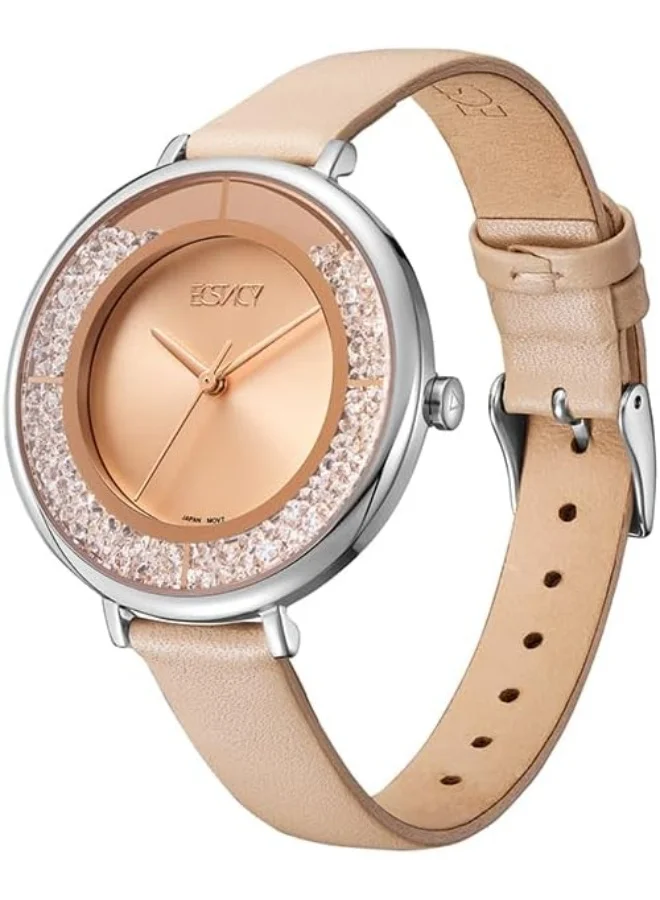 إكستاسي Women's 2036 Movement Watch, Analog Display and Stainless Steel Strap - E23501-SLCK, Beige