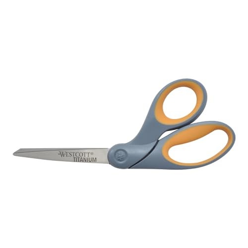 Westcott 8" Bent Craft Scissors with Titanium-Bonded Blades for Heavy-Duty Use (Yellow/Gray) - Image 1