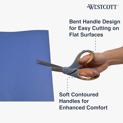 Westcott 8" Bent Craft Scissors with Titanium-Bonded Blades for Heavy-Duty Use (Yellow/Gray) - Image 3