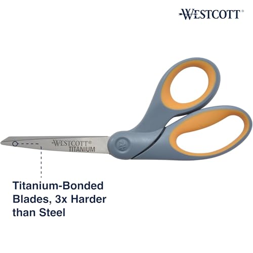 Westcott 8" Bent Craft Scissors with Titanium-Bonded Blades for Heavy-Duty Use (Yellow/Gray) - Image 2