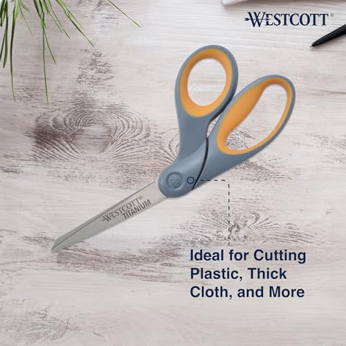 Westcott 8" Bent Craft Scissors with Titanium-Bonded Blades for Heavy-Duty Use (Yellow/Gray) - Image 4
