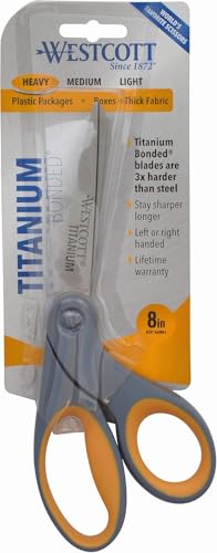 Westcott 8" Bent Craft Scissors with Titanium-Bonded Blades for Heavy-Duty Use (Yellow/Gray) - Image 5