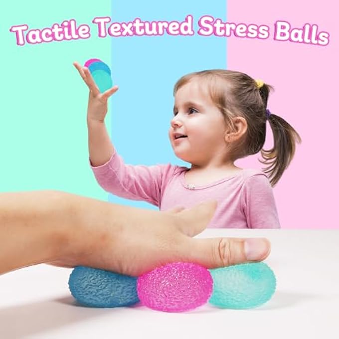 FauKait 3pcs 1.45 Textured Stress Balls - Silky Soft Memory Gel - Squeeze Balls Fidget Balls for Anxiety Stress Relief Warm Series - Squishy Fidget Toy for Kids and Adults - Pack of 3 - Image 3