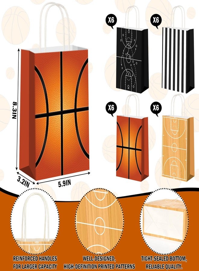 Tosstuki 24 Pcs Basketball Gift Bags with Handles Basketball Party Favor Goodie Gift Candy Treat Snack Bags with 4 Different Types for Sports Theme Birthday Party Supplies - Image 2