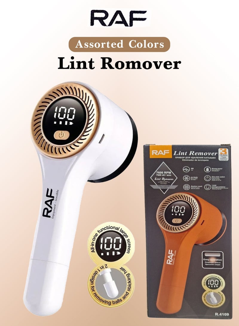 آر إيه أف إزالة الوبر من الملابس من RAF، ماكينة حلاقة أقمشة قوية بقدرة 5 واط وسرعة 7600 دورة في الدقيقة، شاشة LCD، نظام شفرات 6 شفرات وحاوية تخزين كبيرة - Image 1
