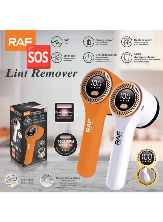 آر إيه أف إزالة الوبر من الملابس من RAF، ماكينة حلاقة أقمشة قوية بقدرة 5 واط وسرعة 7600 دورة في الدقيقة، شاشة LCD، نظام شفرات 6 شفرات وحاوية تخزين كبيرة - Image 2