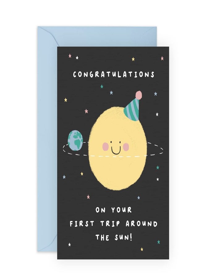 Central 23 1st Birthday Card – “First Trip Around the Sun” Space – Greeting Card for Baby Boy or Girl, Son, Daughter, Grandchild, Niece, Nephew, Children, Toddler, Him, Her - Age One - Comes with Fun Stickers - Image 1