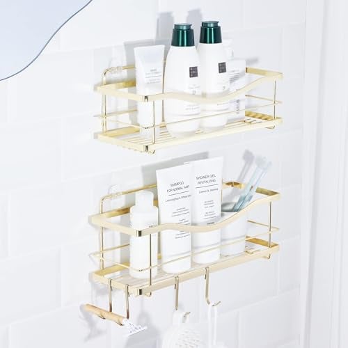KINCMAX Shower Caddy Organizer Self Adhesive Wall Shower Shelf Stainless Steel Bath Shampoo Holder and Storage Rack