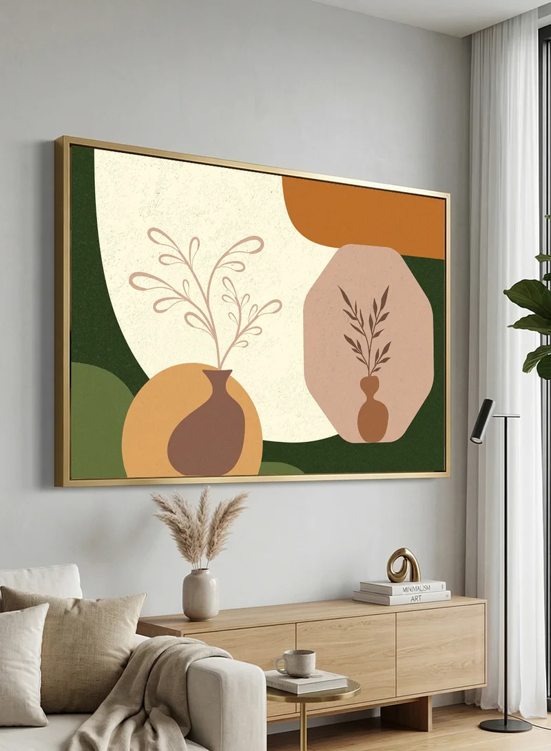 LOWHA Canvas Wall Art Stretched Over Wooden Frame with Gold Floating Frame and Abstract Vases Design