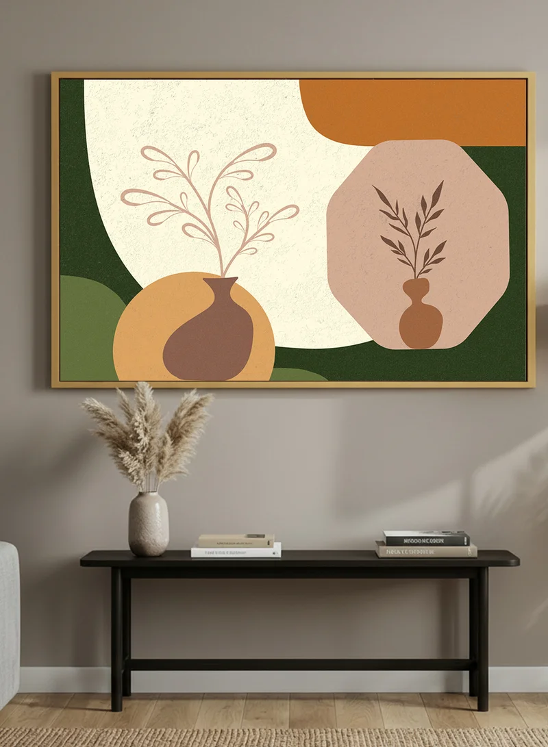 LOWHA Canvas Wall Art Stretched Over Wooden Frame with Gold Floating Frame and Abstract Vases Design