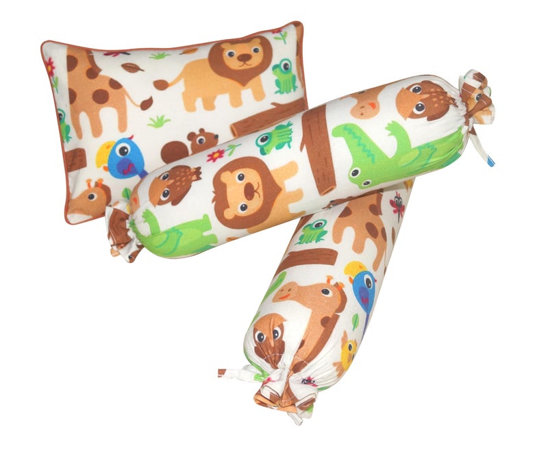 Oscar Home Cot Pillow + 2 BolsterSet with Fillers -Soft Eco Friendly Fabric (Safari) - Image 1