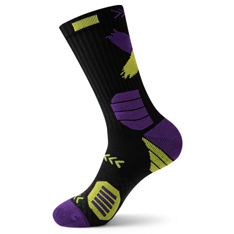 Generic Mens Cushioned Basketball Socks Mid-Calf Non-Slip L03-06 black purple