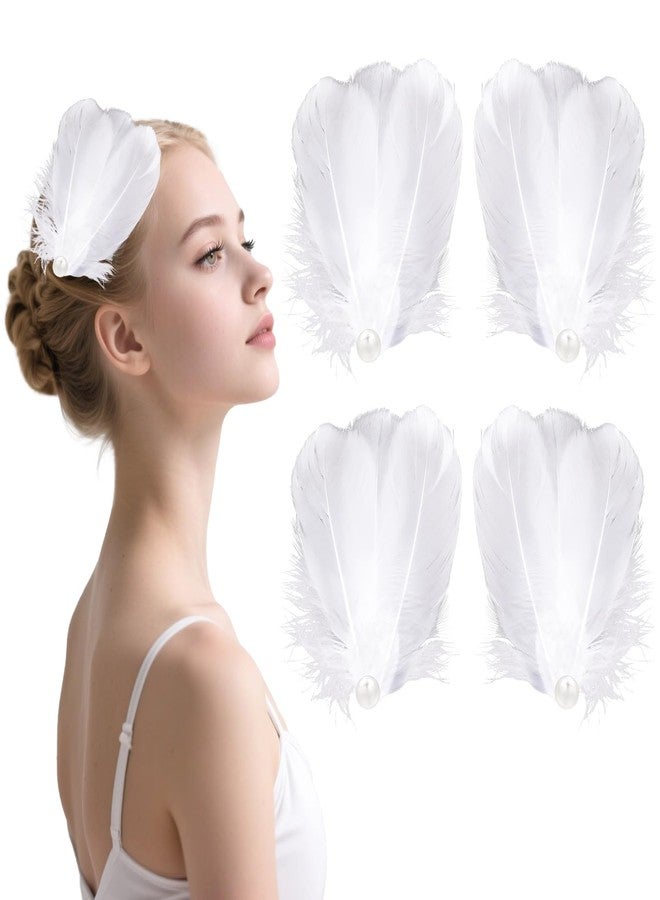Hftjtsa 4 Pack White Feather Hair Clips for Women Ballet Style Pearl Vintage Elegant Headpiece 1920s Flapper Headpiece Hair Piece for Swan Lake Cosplay Show Dancing Party Bridal Wedding Halloween Costume - Image 1