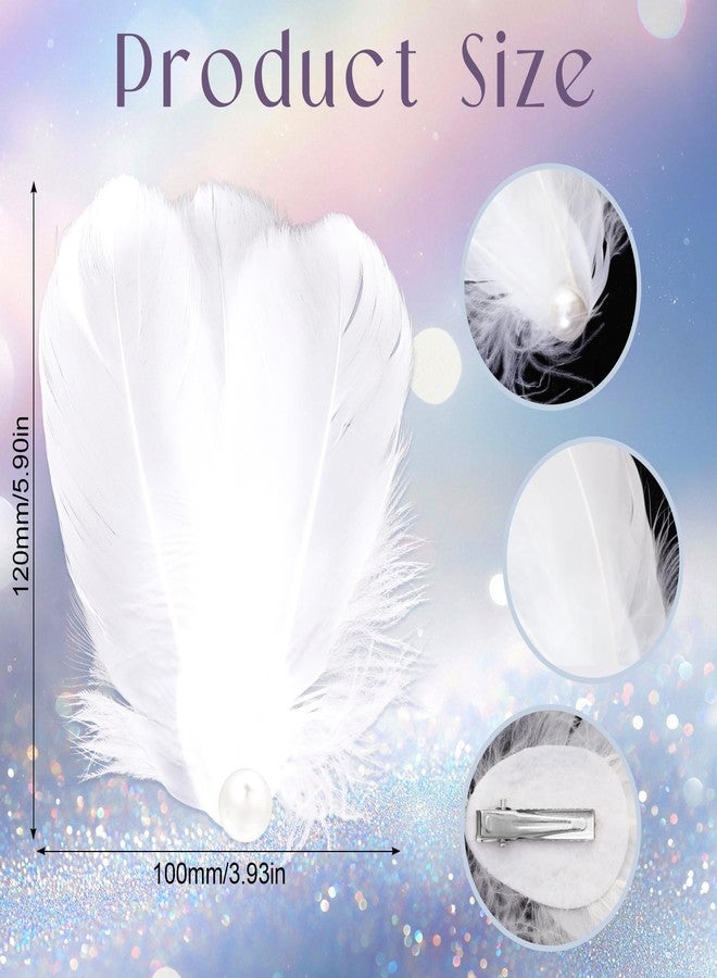 Hftjtsa 4 Pack White Feather Hair Clips for Women Ballet Style Pearl Vintage Elegant Headpiece 1920s Flapper Headpiece Hair Piece for Swan Lake Cosplay Show Dancing Party Bridal Wedding Halloween Costume - Image 2