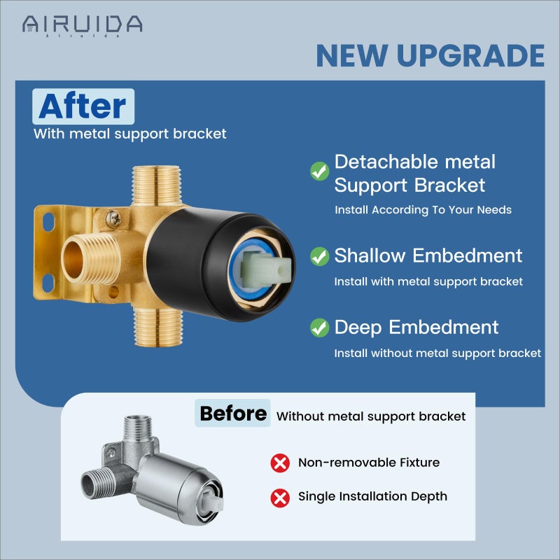 Airuida Shower Faucet Set with Tub Spout,Bathtub Faucet Set Complete,Round Rainfall Shower Head,Tub and Shower Trim Kit with Solid Brass Rough-In Valve,6 Inch-Matte Black - Image 5