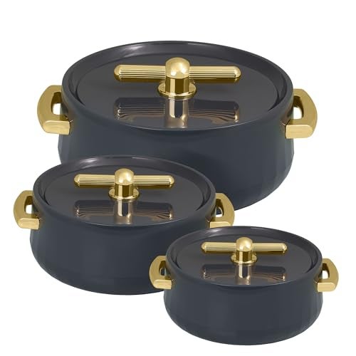 Selvel Elegance Royal Inner Steel Casserole Set of 3 (1700ml, 1200ml, 600ml)|BPA Free|Advanced P.U. Insulation|Keeps Food hot & Fresh Chapati, Roti, Biryani (Royal Dark Grey) - Image 1