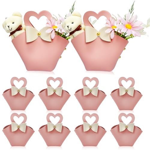 Topoloar 10 pack Pink Mini PU Leather Candy Gift Bags with Handle Reusable Small Handbag Birthday Party Favor Box for Wedding Bridal Shower Baptism Baby Shower - Image 1