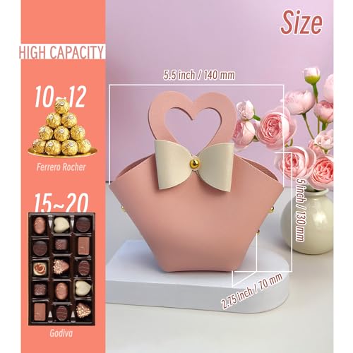 Topoloar 10 pack Pink Mini PU Leather Candy Gift Bags with Handle Reusable Small Handbag Birthday Party Favor Box for Wedding Bridal Shower Baptism Baby Shower - Image 2